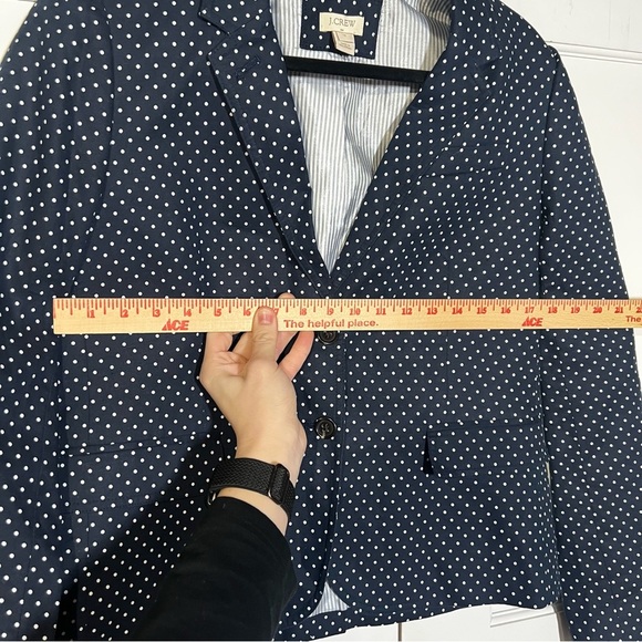 J. Crew Regent Blazer Navy Blue White Polka Dot Preppy Business Linen Size 14 - Picture 6 of 8